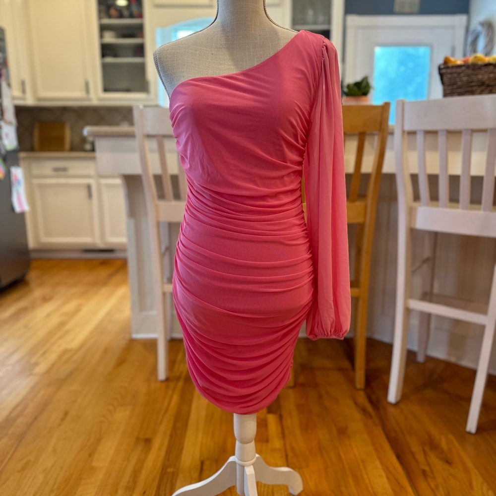 Hello Molly bubble gum pink one sleeve mini dress